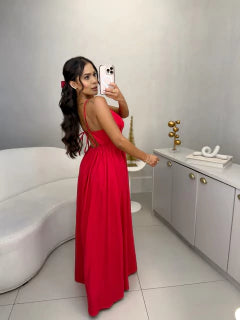 Vestido stefanie com alcinha no busto e amarração - vermelho