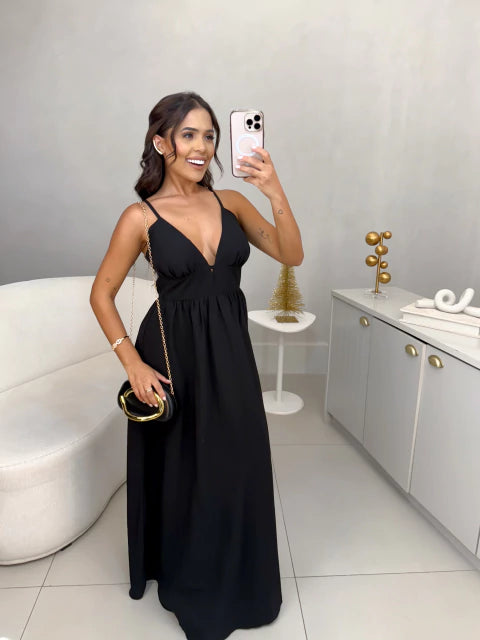 Vestido stefanie com alcinha no busto e amarração - preto
