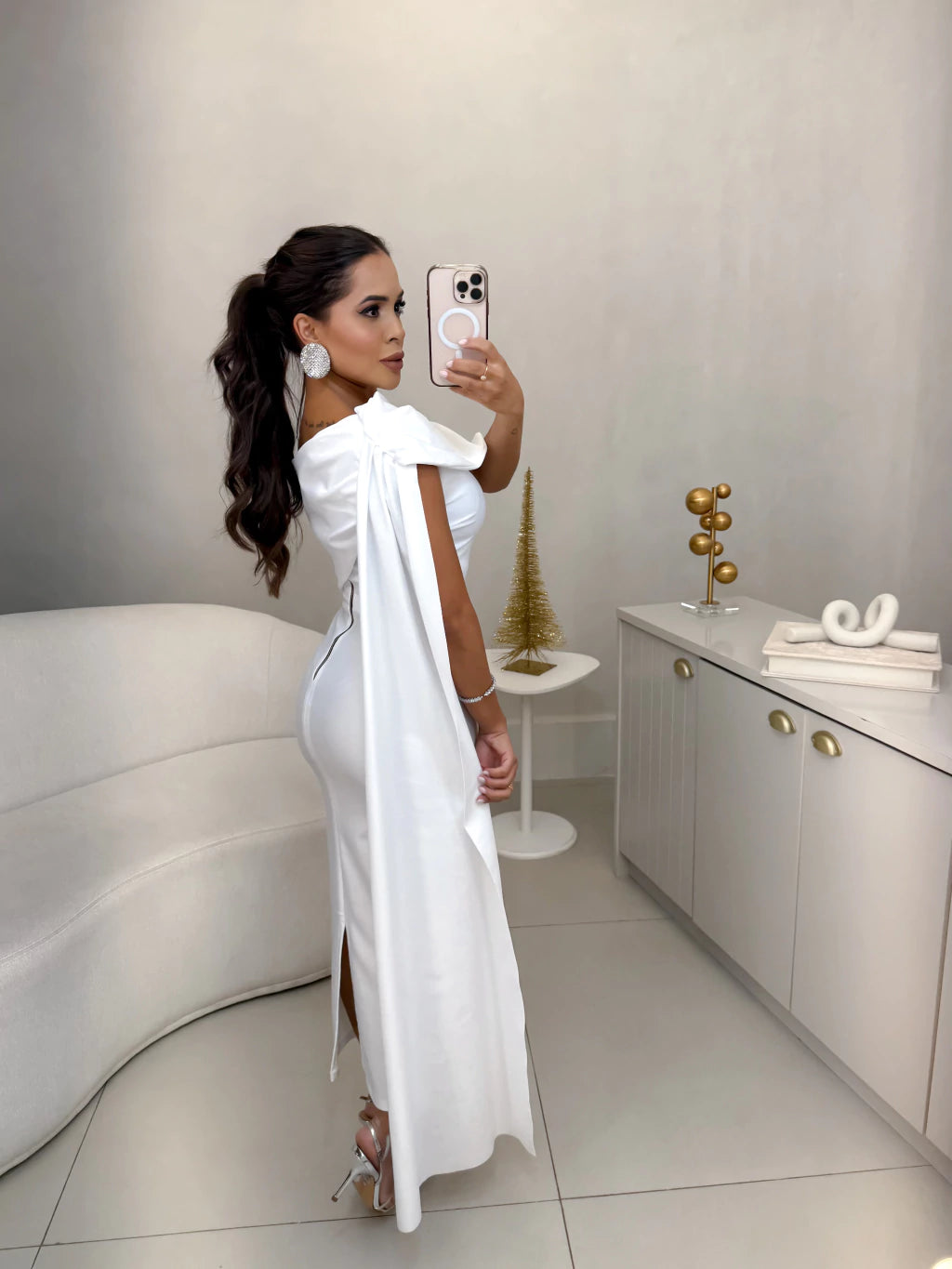 Vestido prada nula manga com sobreposição - branco