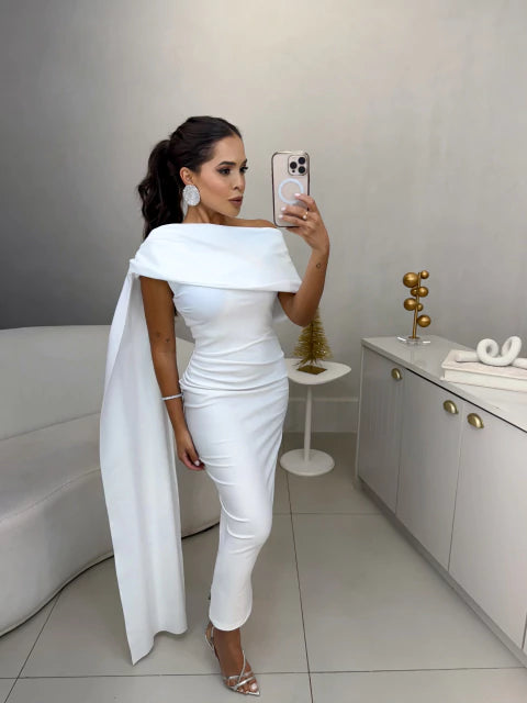 Vestido prada nula manga com sobreposição - branco