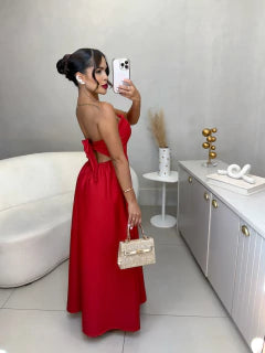 Vestido mídi princesa tomara que caia - vermelho