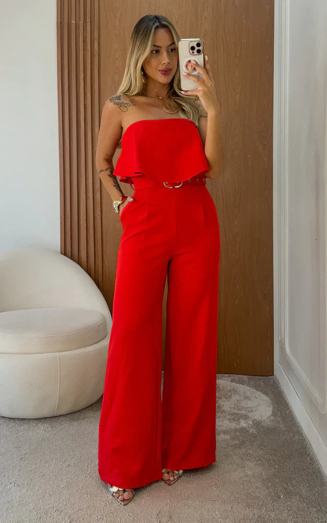 Macacão Longo Alfaiataria Com Cinto