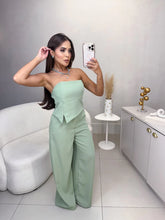 Conjunto alfaiataria marrant calça e cropped com frontal com fenda - verde água