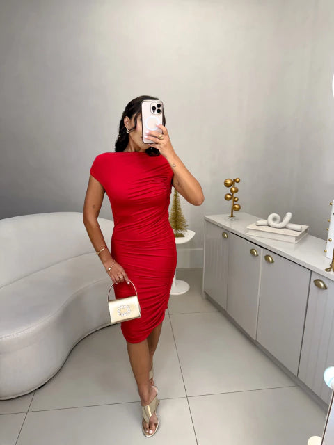Vestido carol com a alça torcida no poliamida premium - vermelho