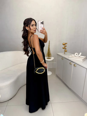 Vestido stefanie com alcinha no busto e amarração - preto