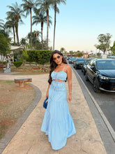 Conjunto de saia longa cropped alcinha no vichy - azul