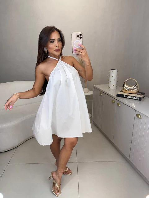 Vestido frente única amarração corda - off white