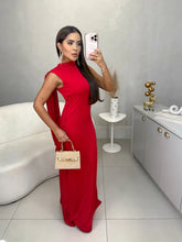 Vestido cléa longo em poliamida com caimento nas costas - vermelho