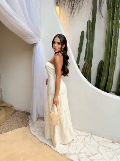 Vestido tomara que caia tramado em tricot premium - off white