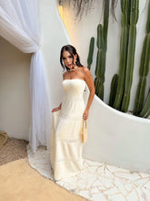 Vestido tomara que caia tramado em tricot premium - off white